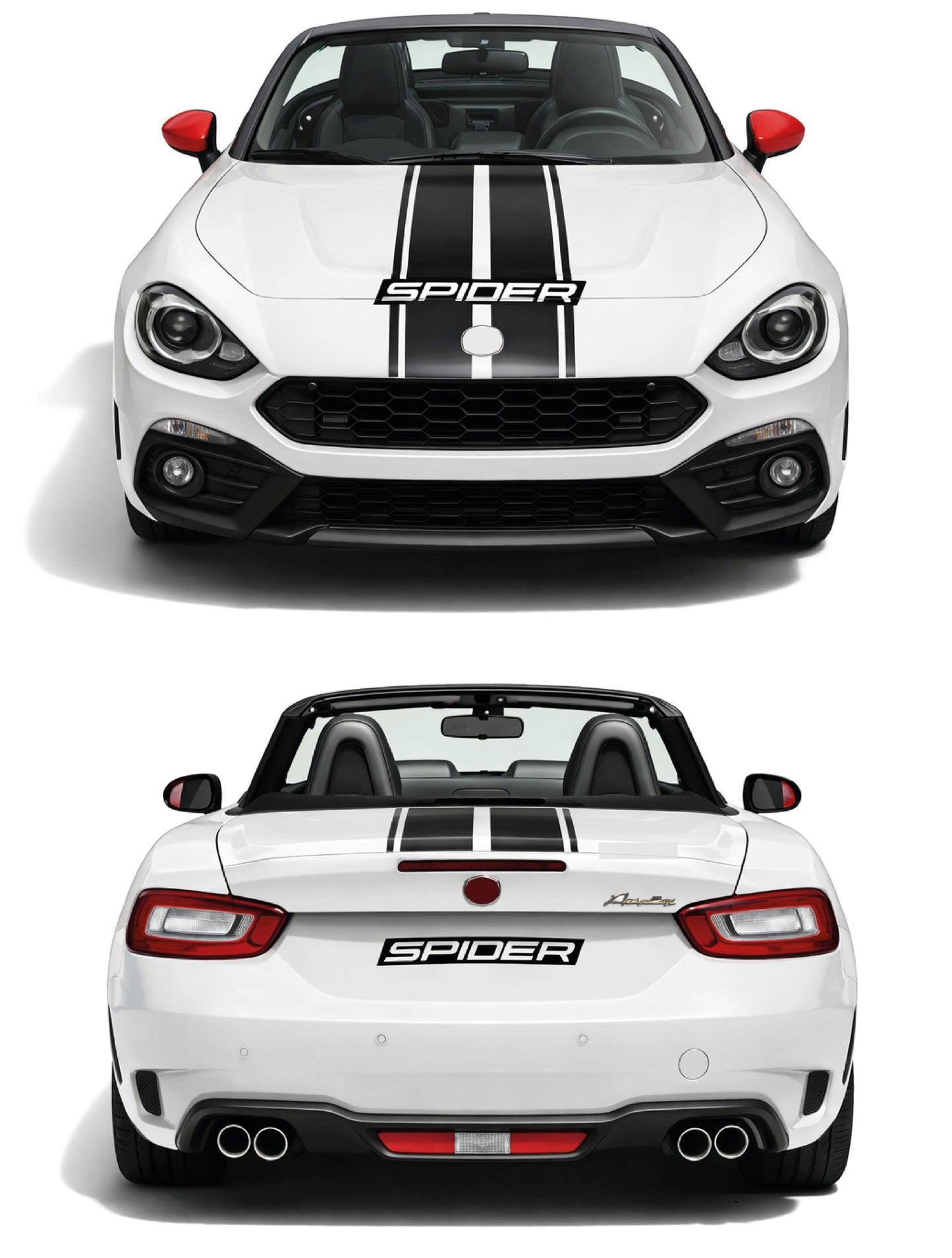 Hood Decals White convertible car with 'Spider' branding on a white background