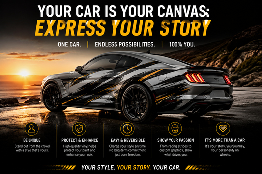Customized sports car with vinyl side graphics showing how automotive styling and vehicle personalization can create a unique appearance