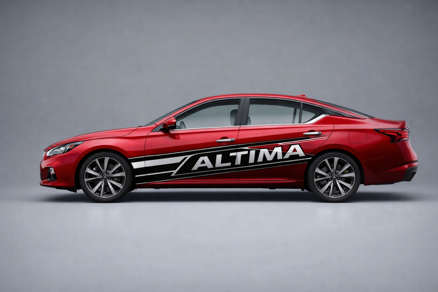 Nissan Altima sedan featuring premium vinyl graphic decals on side panels