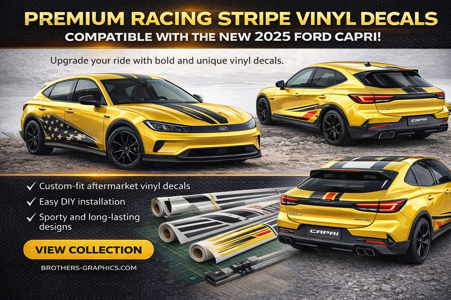 Ford Capri 2026 vinyl decal collection by Brothers Graphics – premium car stickers for exterior and interior, easy to install, UV-resistant, and perfect for personalizing your ride.