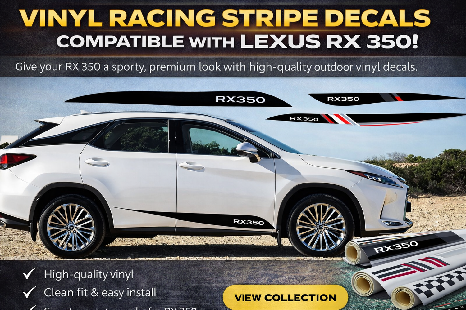 Lexus RX350 vinyl decal collection by Brothers Graphics – premium car stickers for exterior and interior, easy to install, UV-resistant, and perfect for personalizing your ride.