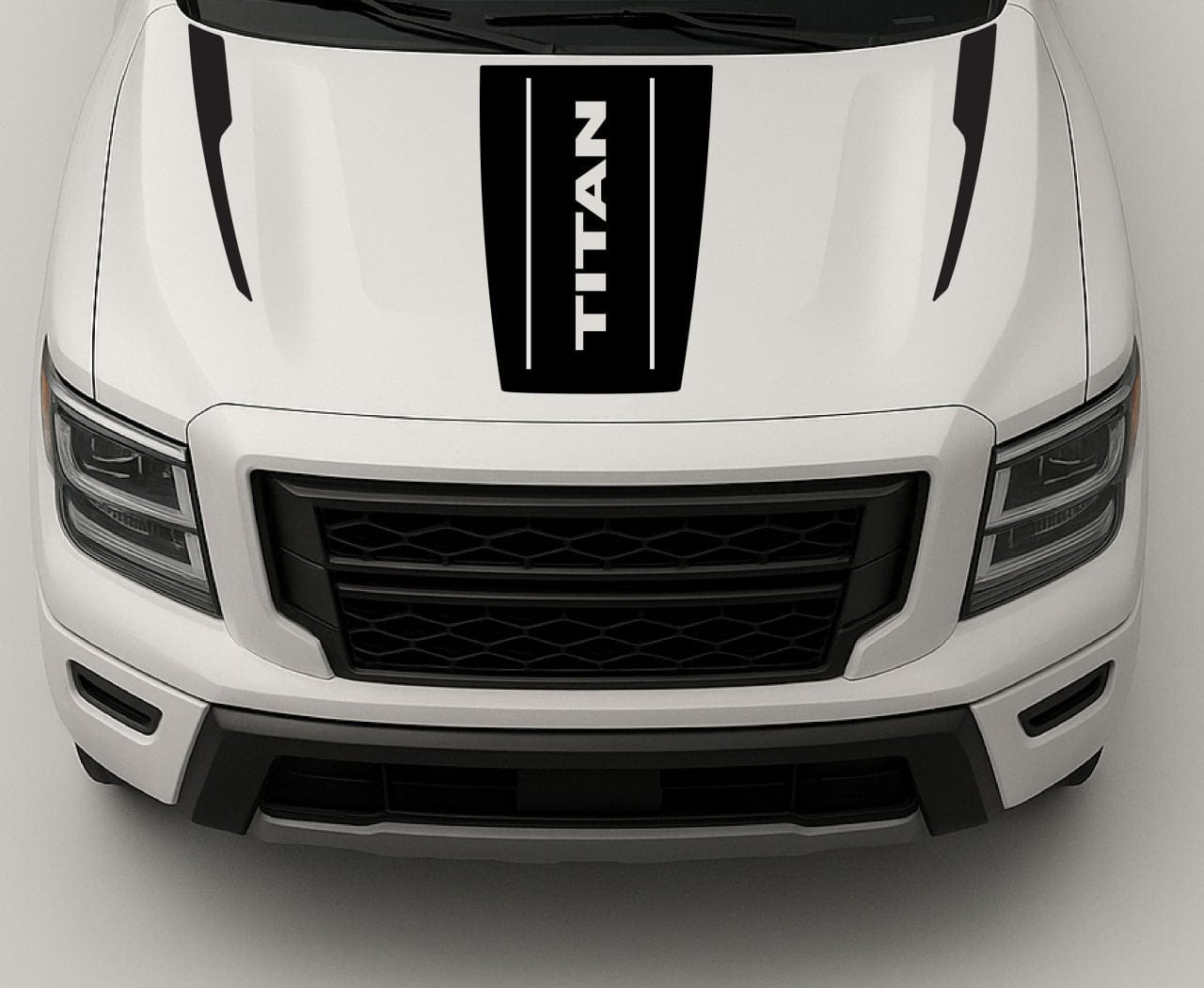 Nissan Titan pickup truck with vinyl decal graphics on side doors