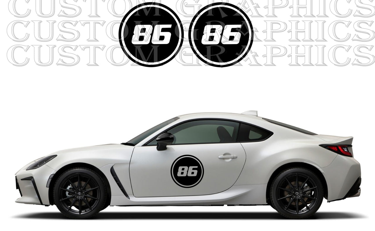Toyota GR86 with racing vinyl decal stickers applied to side doors