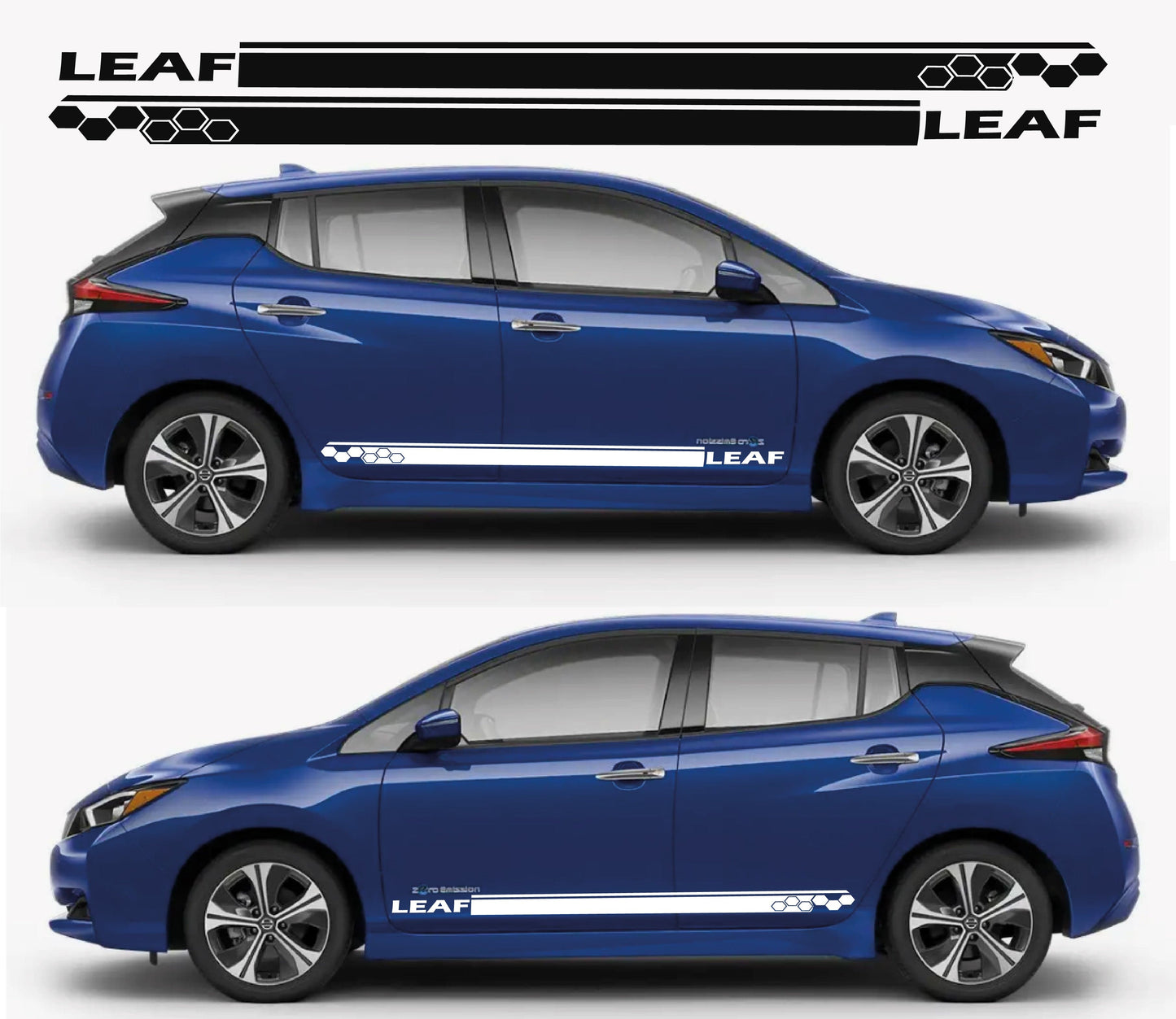 Premium Vinyl Sticker Compatible With Nissan Leaf Complect Hood & Doors Honey Line Design