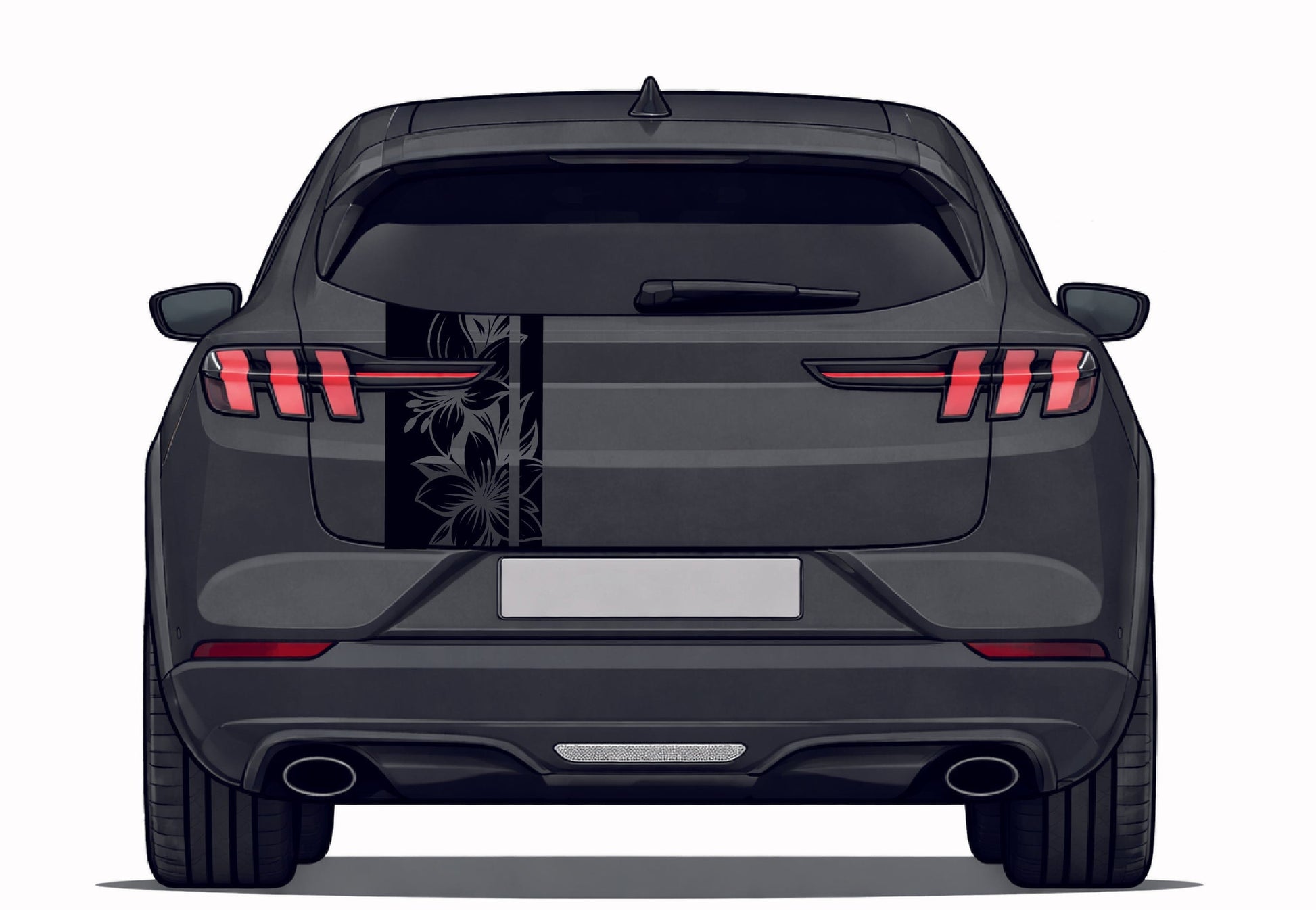 Black car with red and black design on a white background