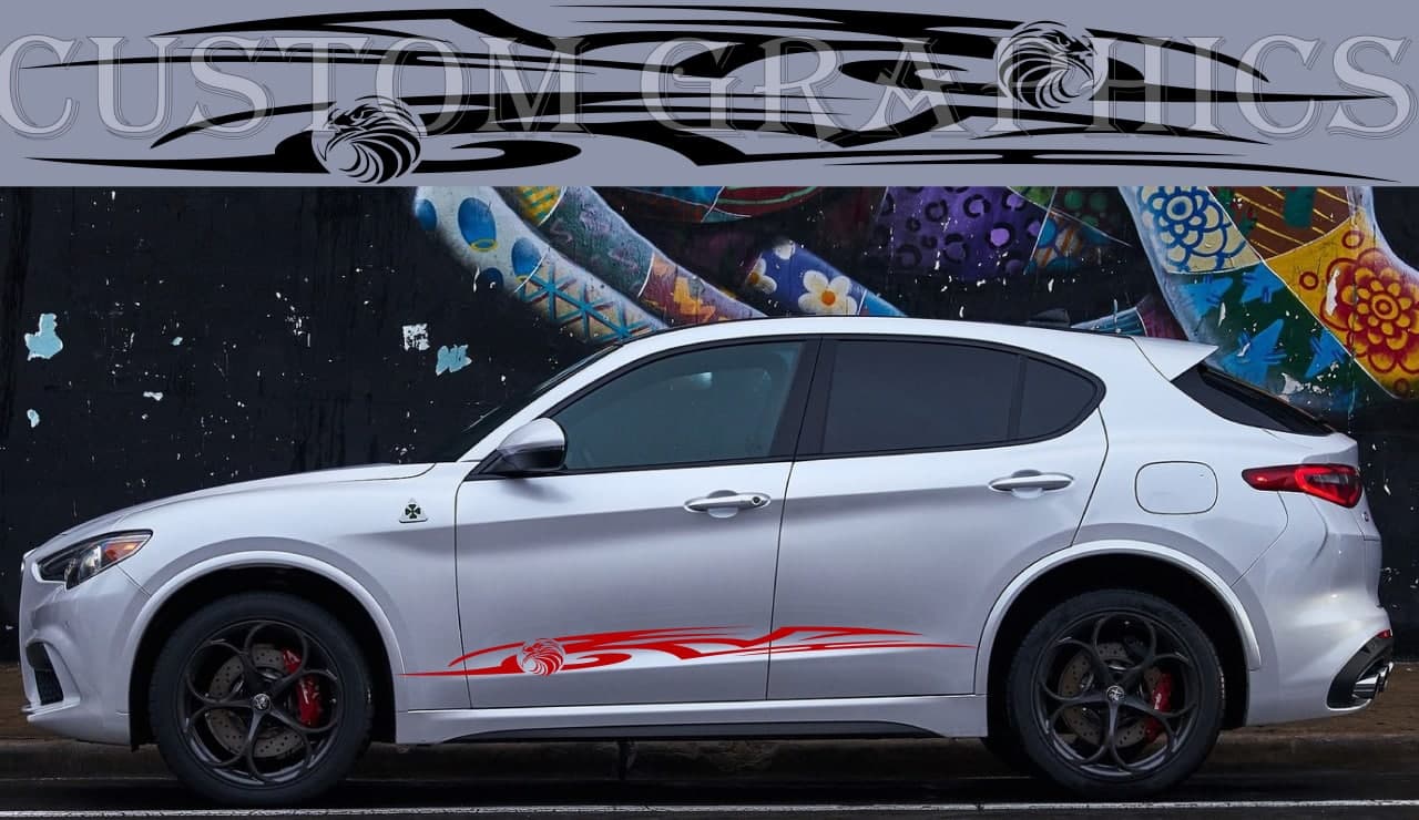 Premium Quality Stickers Compatible With Alfa Romeo Stelvio Tribal Line Eagle Design