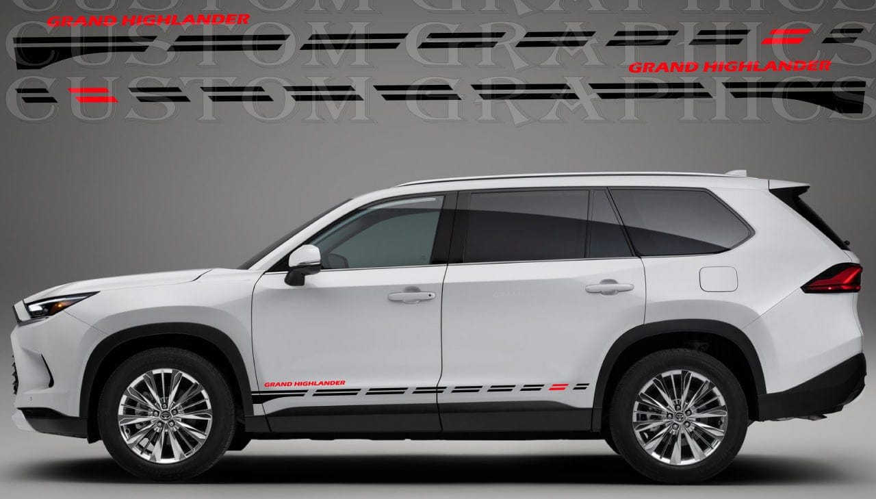 A Toyota Highlander vehicle with a custom vinyl decal design on the side, showcasing a premium quality graphic.