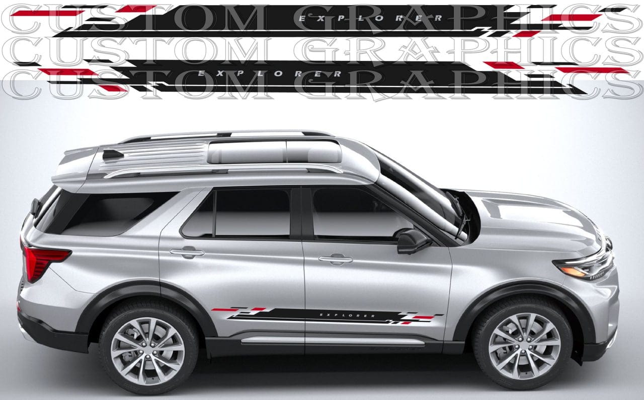 Adventure-themed mountain and tree decals on Explorer doors

