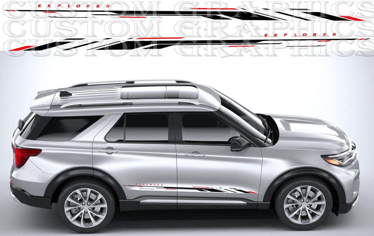 Sport-style stripe kit on hood and side of Explorer SUV

