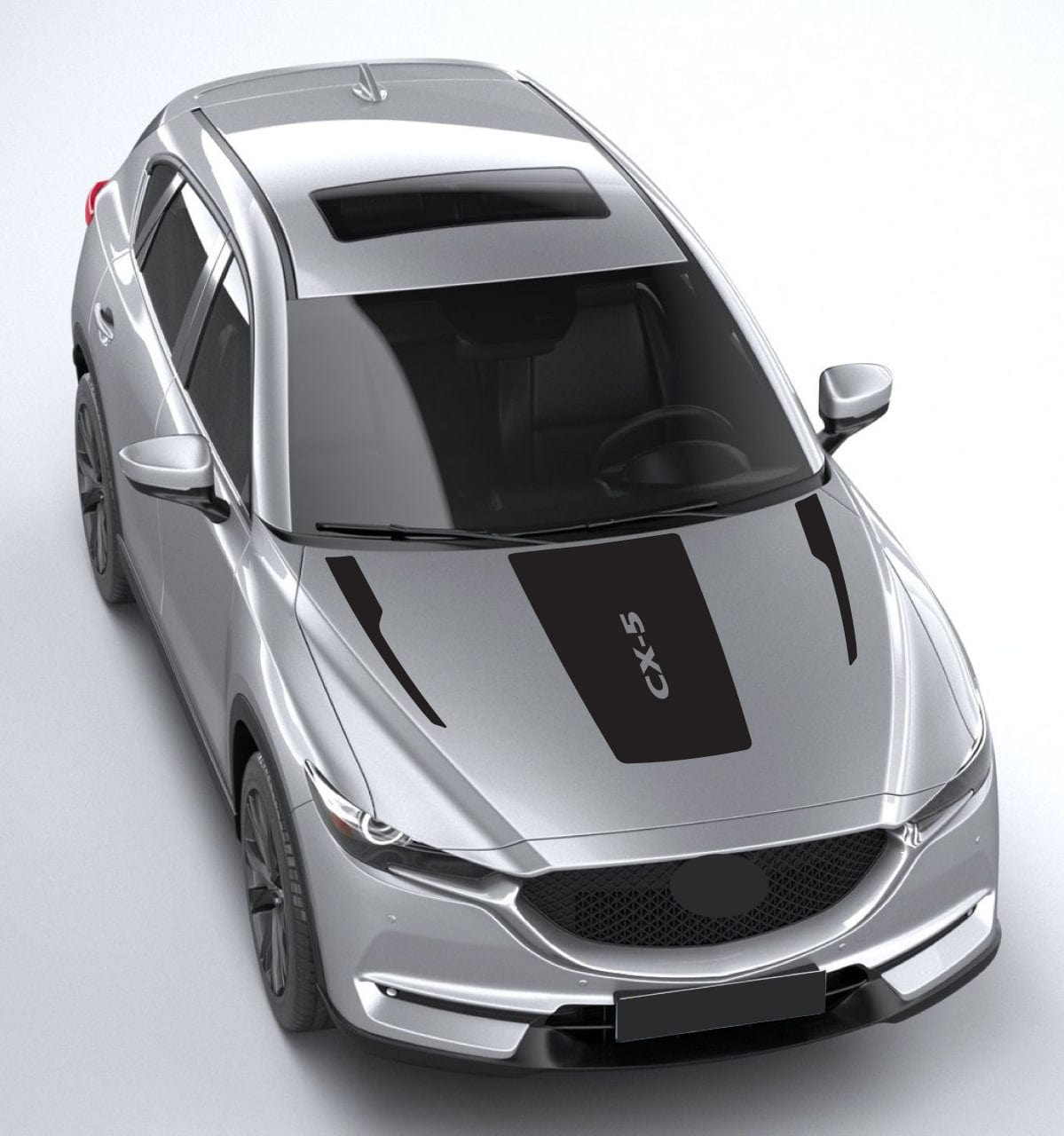 Silver car with 'CX-5' branding on a light gray background