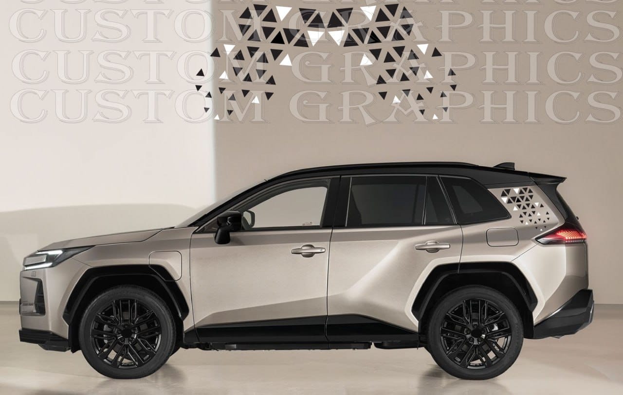 Silver SUV with custom graphics on a neutral background