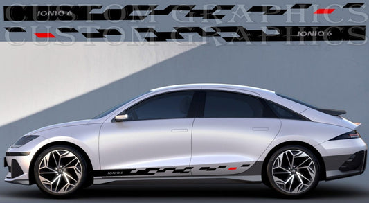 A graphic representation of a car with stripes design on its body, indicating customization for Hyundai Ioniq 6.