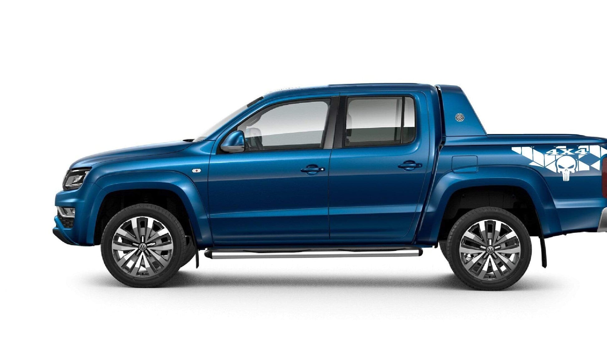 A truck with a custom rear decal design, showcasing the graphics that can be applied to the vehicle. new