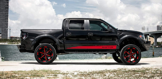 Premium Vinyl Graphics Side Racing Stripes for Ford F-150 Raptor Design